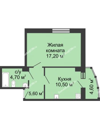 1 комнатная квартира 42,6 м² в ЖК Мега, дом № 118, секция 2