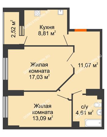 2 комнатная квартира 55,87 м² - ЖК Орбита