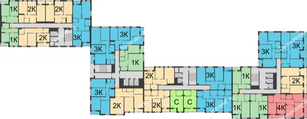 Планировка 7 этажа в доме 1 этап, секции 11,12,13,14 в ЖК Бунин