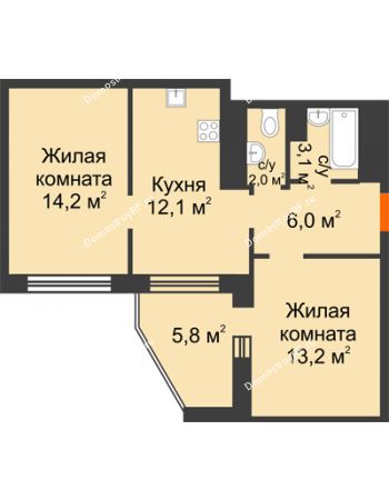 2 комнатная квартира 56,4 м² в ЖК Острова, дом 4 этап (второе пятно застройки)