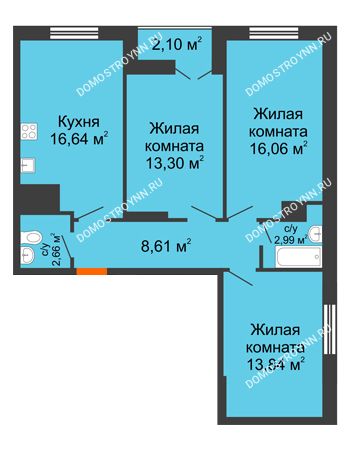 3 комнатная квартира 76,2 м² - ЖК Комарово