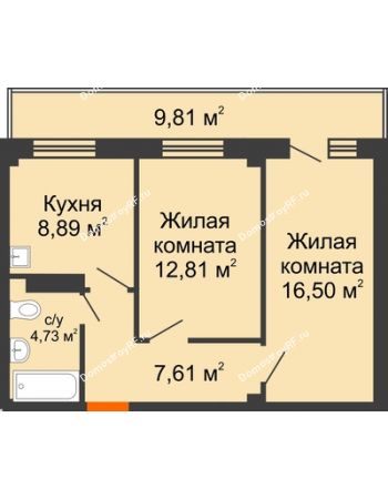 2 комнатная квартира 53,48 м² - ЖК Весенняя, 34