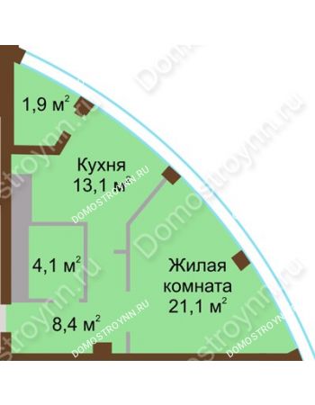 1 комнатная квартира 48,6 м² в ЖК Монолит, дом № 89, корп. 1, 2
