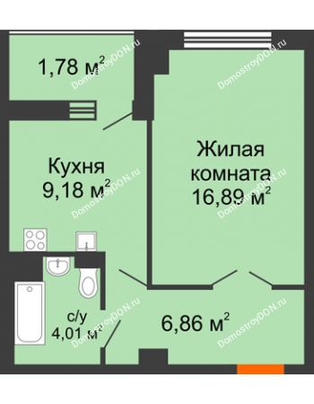 1 комнатная квартира 38,55 м² в ЖК Университетский 137, дом Секция С1