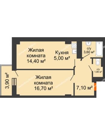 2 комнатная квартира 49,64 м² в ЖК Сокол Градъ, дом Литер 3 (6)