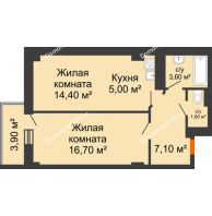 2 комнатная квартира 49,64 м² в ЖК Сокол Градъ, дом Литер 3 - планировка