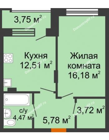 1 комнатная квартира 44,64 м² в ЖК Суворов-Сити, дом 2 очередь секция 1-5