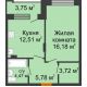 1 комнатная квартира 44,64 м² в ЖК Суворов-Сити, дом 2 очередь секция 1-5 - планировка