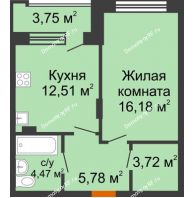 1 комнатная квартира 44,64 м² в ЖК Суворов-Сити, дом 2 очередь секция 1-5 - планировка