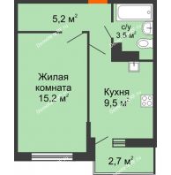 1 комнатная квартира 34,5 м² в ЖК Акварели-2, дом Литер 4 - планировка