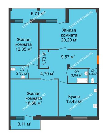 3 комнатная квартира 91,81 м² - ЖД по ул. Матросова (Арзамас)