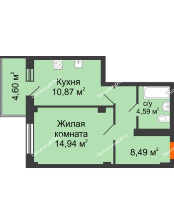1 комнатная квартира 40,27 м² - ЖК Военвед-Парк