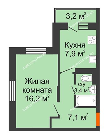 1 комнатная квартира 35,5 м² в ЖК Жюль Верн, дом № 1, корпус 2