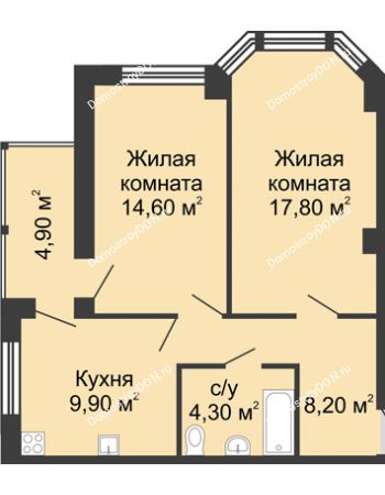 2 комнатная квартира 59,7 м² в ЖК Мега, дом № 2