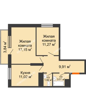 2 комнатная квартира 58,18 м² - ЖК Комарово