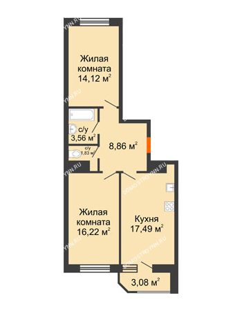 2 комнатная квартира 65,15 м² в ЖК Город времени, дом № 18