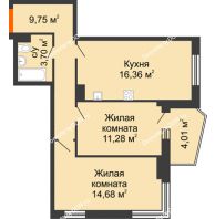 2 комнатная квартира 58,08 м² в ЖК Сердце Ростова 2, дом Литер 1 - планировка