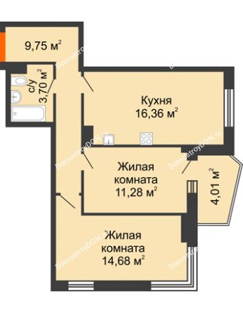 2 комнатная квартира 57,78 м² в ЖК Сердце Ростова 2, дом Литер 5