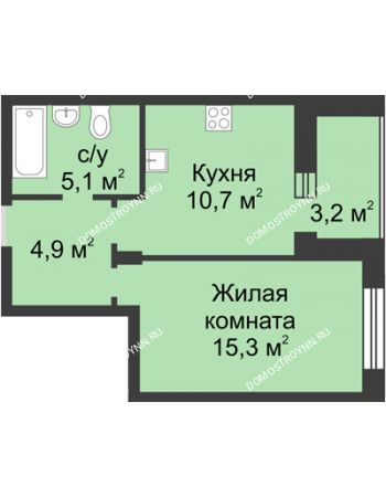1 комнатная квартира 37,6 м² в ЖК Аквамарин, дом №8