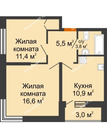 2 комнатная квартира 49,7 м² в ЖК Самолет, дом 4 очередь - Литер 22