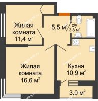 2 комнатная квартира 49,7 м² в ЖК Самолет, дом 4 очередь - Литер 22 - планировка
