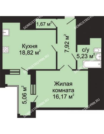 1 комнатная квартира 52,34 м² - ЖК Гелиос