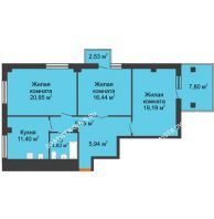 3 комнатная квартира 93,06 м² в ЖК Renaissance (Ренессанс), дом № 1 - планировка