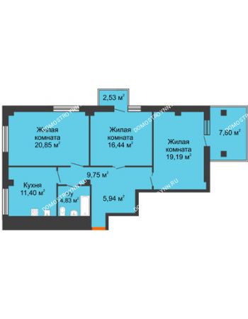 3 комнатная квартира 93,06 м² в ЖК Renaissance (Ренессанс), дом № 1