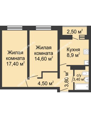2 комнатная квартира 53,85 м² в ЖК Корабли, дом № 11