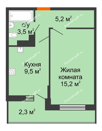 1 комнатная квартира 35,7 м² - ЖК Акварели-3
