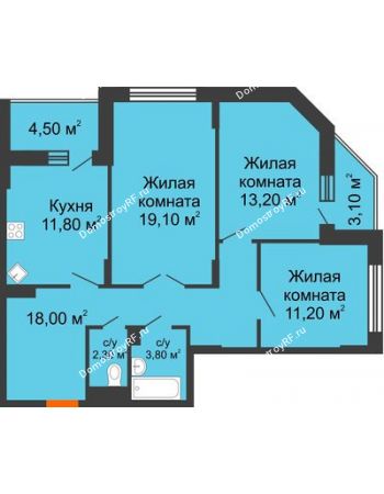 3 комнатная квартира 83,3 м² в ЖК Высота, дом 4 позиция