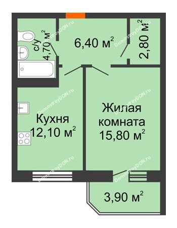 1 комнатная квартира 43 м² в ЖК Звездный-2, дом № 2