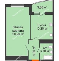 1 комнатная квартира 39,9 м² в ЖК Fresh (ЖК Фреш), дом Литер 2 - планировка