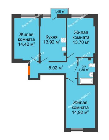 3 комнатная квартира 70,04 м² - ЖК Онегин