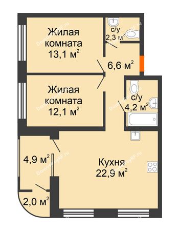 2 комнатная квартира 68,29 м² в ЖК Андерсен парк, дом ГП-5