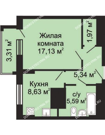 1 комнатная квартира 40,32 м² - ЖК Гелиос