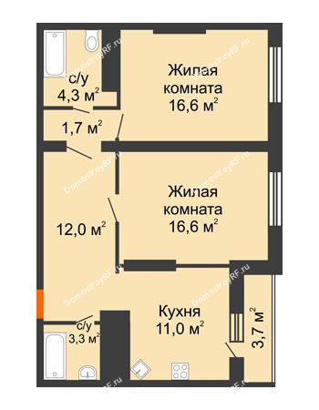 2 комнатная квартира 68,9 м² - ЖК Космолет