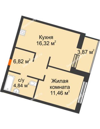 2 комнатная квартира 41,38 м² в ЖК Квартал на Московском, дом Альфа