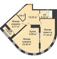 2 комнатная квартира 82,86 м² в ЖК Дом на Набережной, дом № 1 - планировка