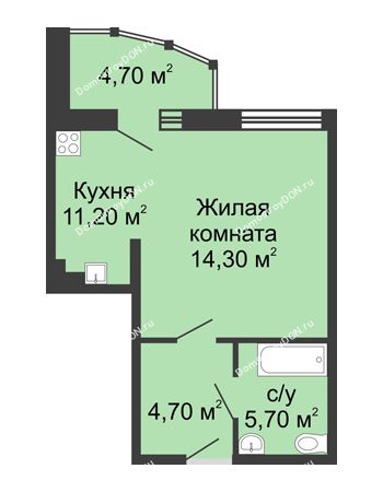 1 комнатная квартира 40,6 м² в ЖК Мега, дом № 2