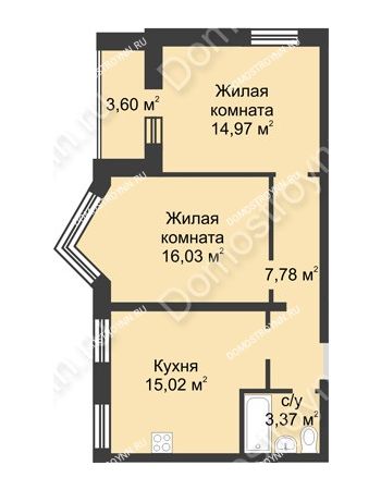 2 комнатная квартира 58,97 м² в ЖК АВИА, дом № 85