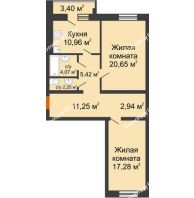 2 комнатная квартира 76,47 м² в ЖК Браер Парк Центр, дом № 5 - планировка