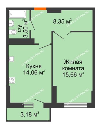 1 комнатная квартира 43,16 м² - ЖК Орбита