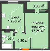 1 комнатная квартира 44,1 м² в ЖК Подкова на Цветочной, дом № 8 - планировка