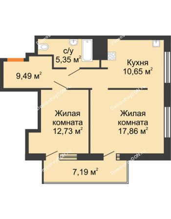 2 комнатная квартира 57,4 м² - ЖК Северная Звезда (Батайск)