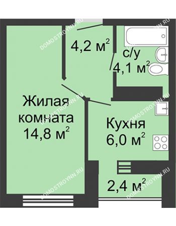 1 комнатная квартира 29,1 м² в ЖК Бурнаковский, дом № 27