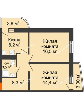 2 комнатная квартира 53,5 м² в ЖК Звезда Столицы, дом Литер 4