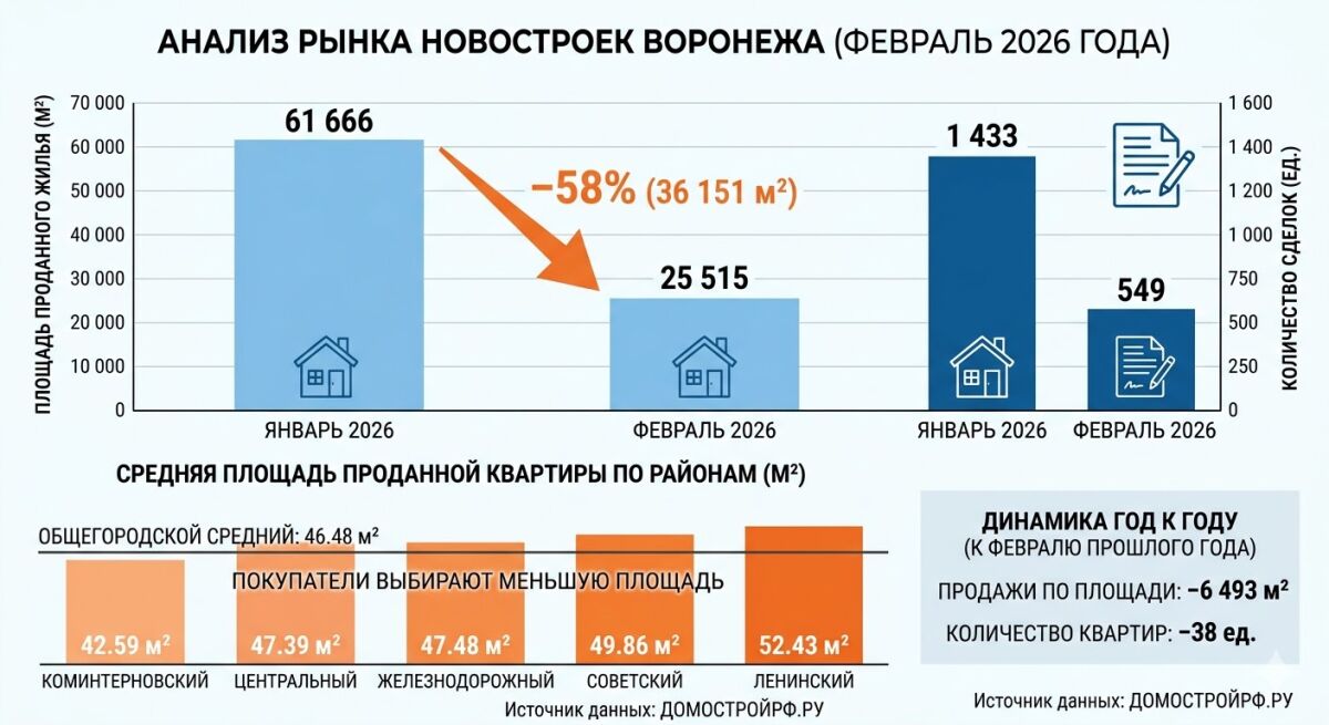 Спрос на рынке новостроек Воронежа в феврале 2026