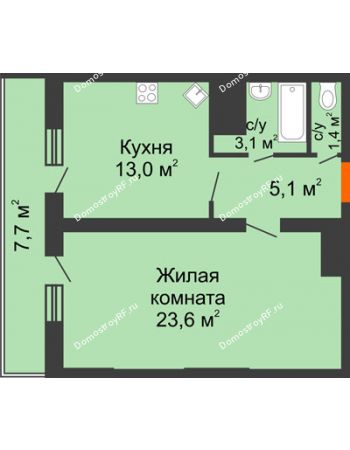 1 комнатная квартира 53,9 м² - ЖК Космолет