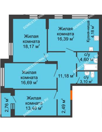 3 комнатная квартира 93,04 м² - ЖК Олимпийский
